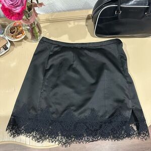 Black lace satin mini skirt
